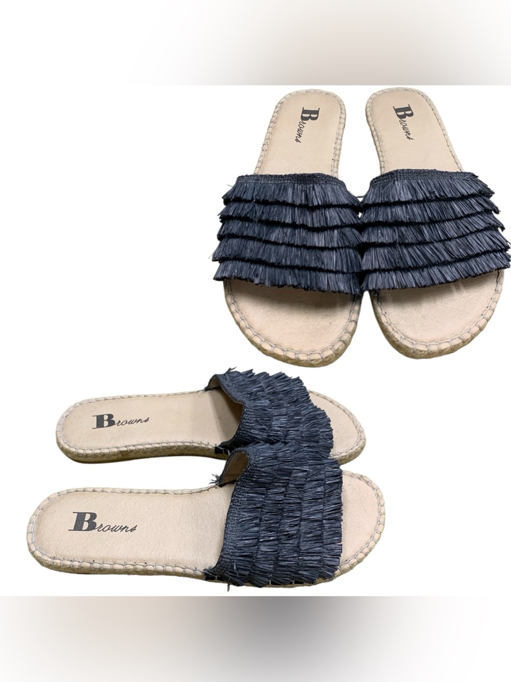Browns Navy Fringe Slide Sandals S6